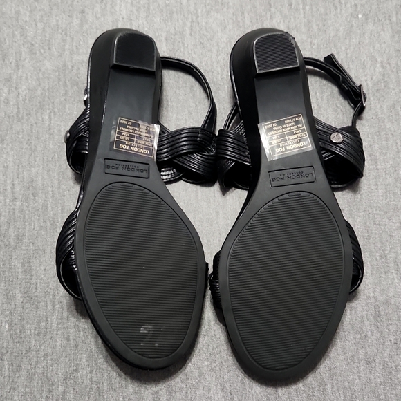 LONDON FOG Cally Vegan Faux Leather Black Kitten Heels Sandals Slippers Shoes - Picture 13 of 16